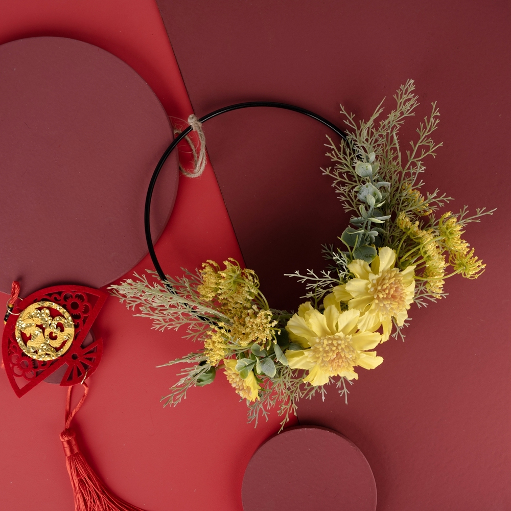 CF01080 Artificial Yellow Pinwheel Orchid Wreath New Design Flower Wall Backdrop