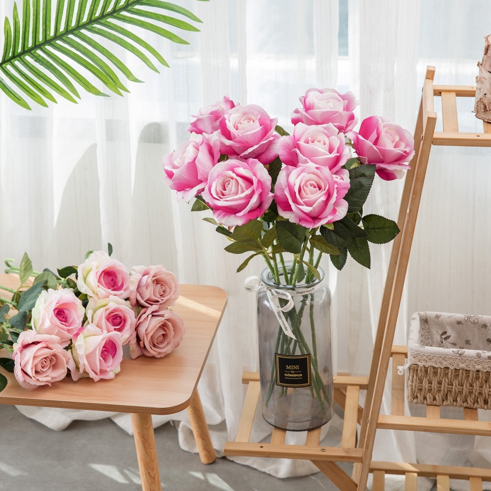 MW03332 Realistic Artificial Flower Artifical Silk Rose Velvet Long Stem Rose Flower For Silk Flowers