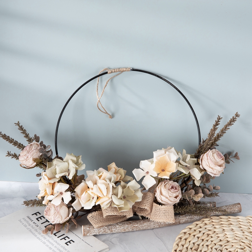 CF01234 High Quality Artificial Flower Champagne Rose Hydrangea Half Garland Wall Hanging for Home Party Wedding Wall Decor