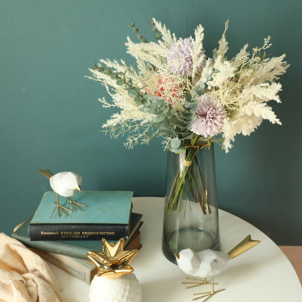 YC1002 Popular Artificial Flower Bouquet Pompom Astible Eucalyptus Artificial Silk Plastic Festive Decorations