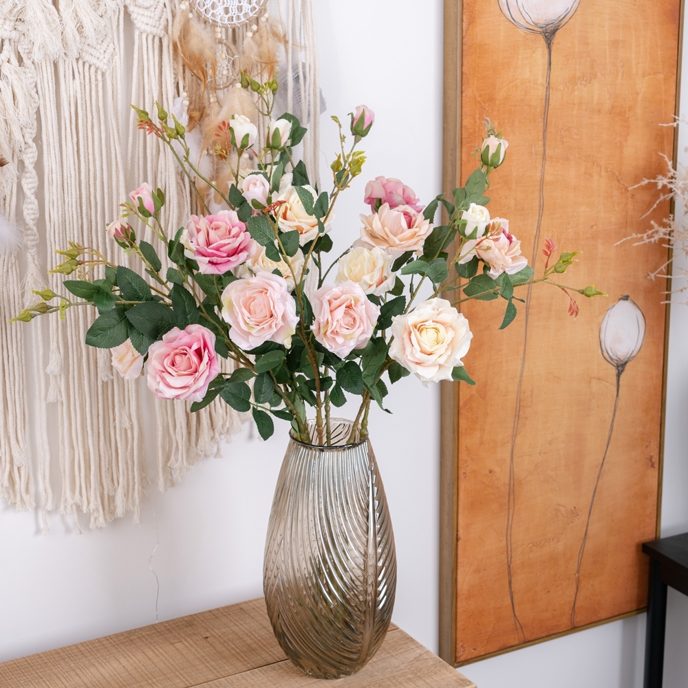 MW19950 New Design Artificial Flower Fabric 3 Branches big Rose For Wedding Supplies