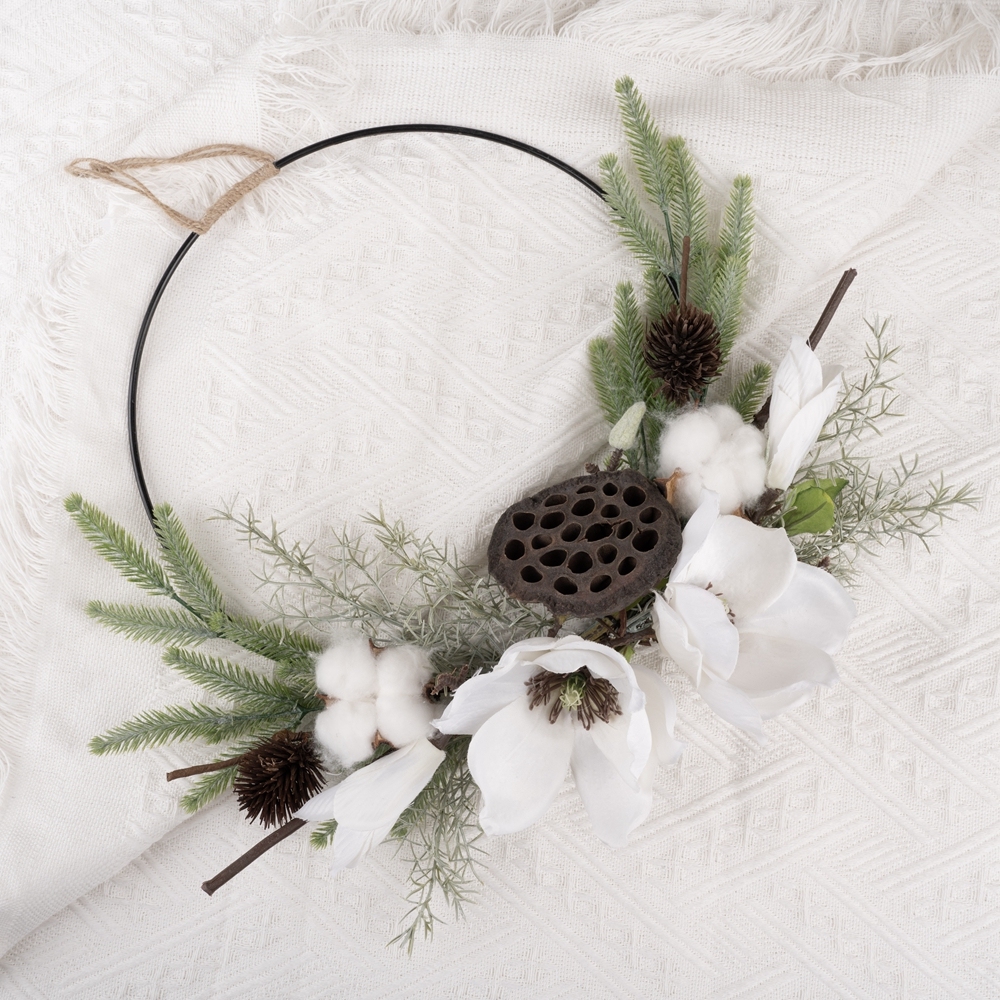 CF01044 Popular Artificial Flower wreath Magnolia pine needle lotus seedpod cotton For Wedding Decoration