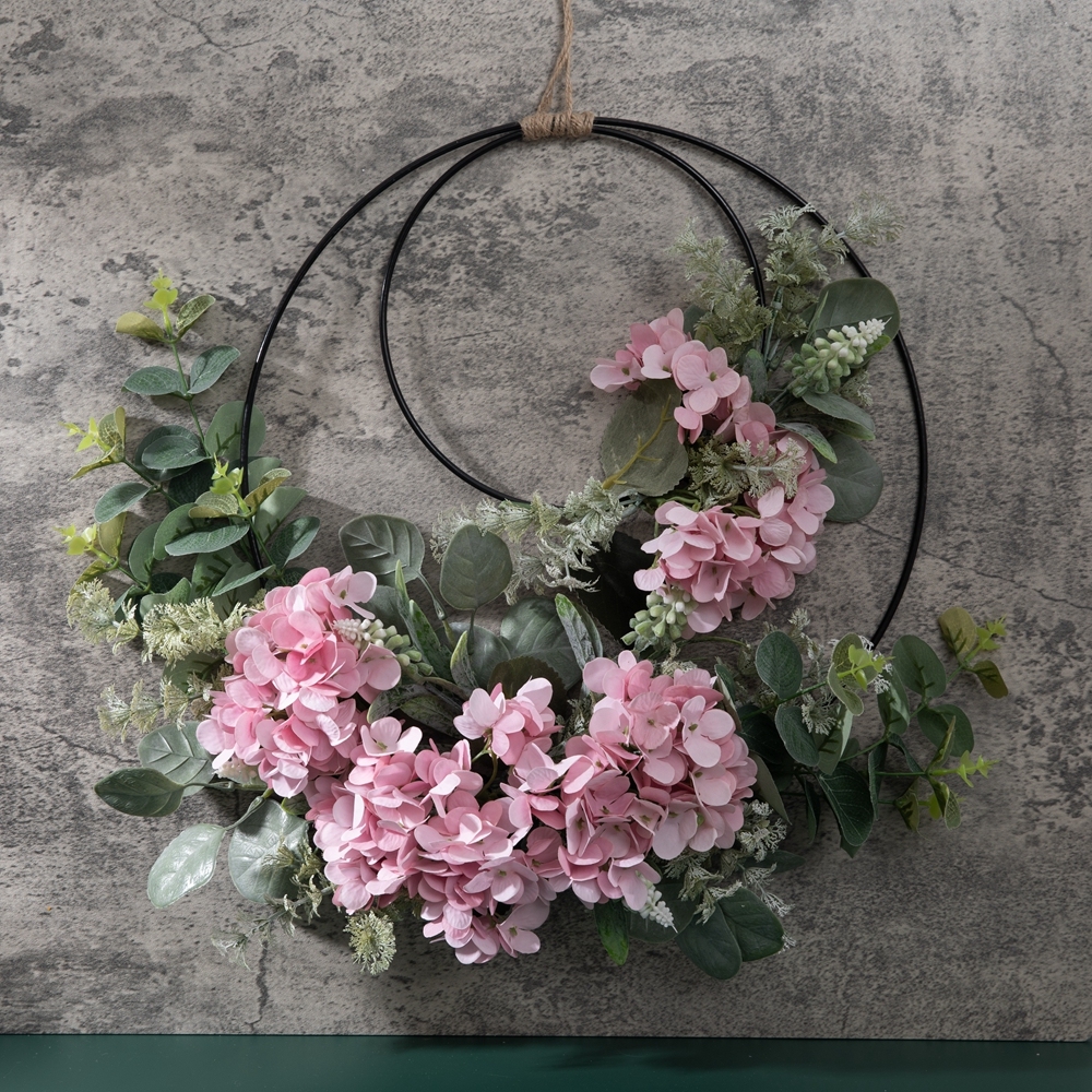 CF01034 Hot Sale Artificial Hydrangea Eucalyptus Double Wreath For Silk Flowers