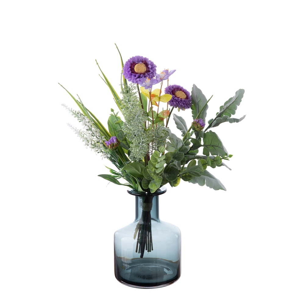 CF01295 Artificial Bouquet Purple round chrysanthemums with leaves bouquet for Home Hotel Wedding Christmas Tables Decorations
