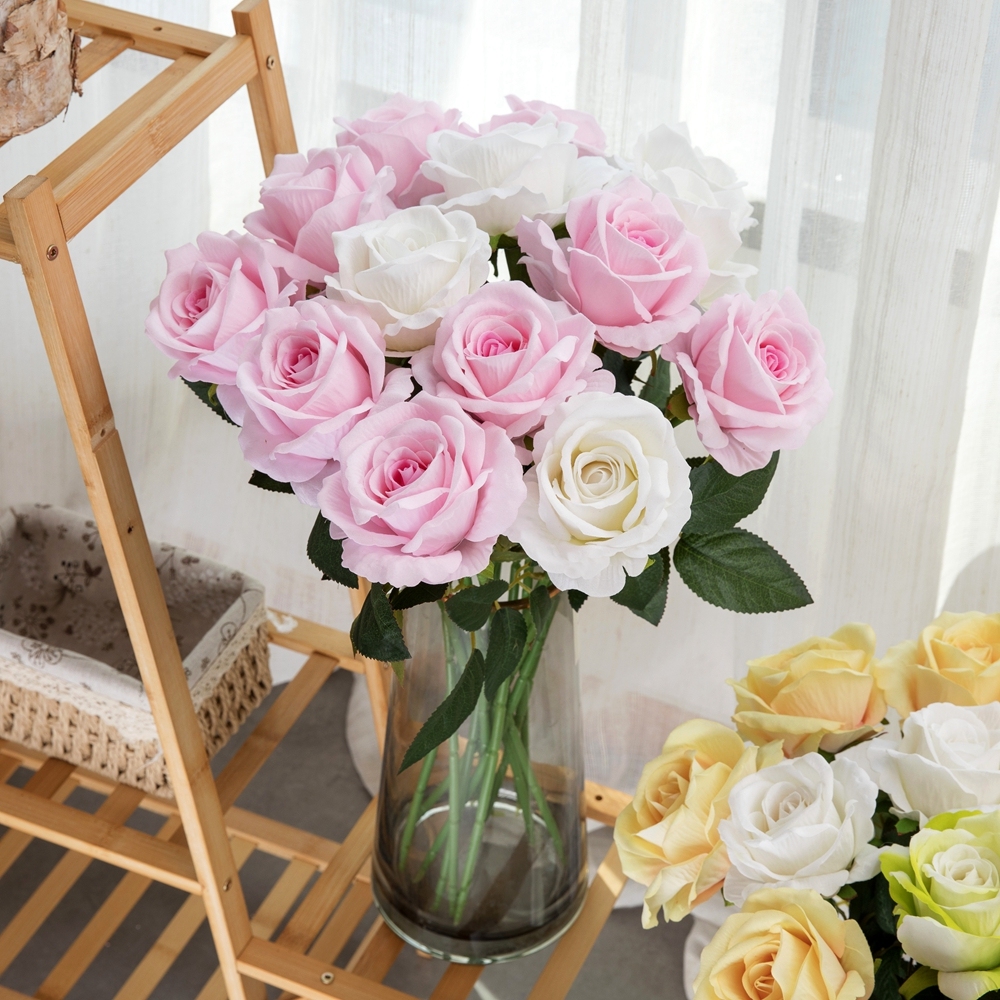 MW03332 Realistic Artificial Flower Artifical Silk Rose Velvet Long Stem Rose Flower For Silk Flowers