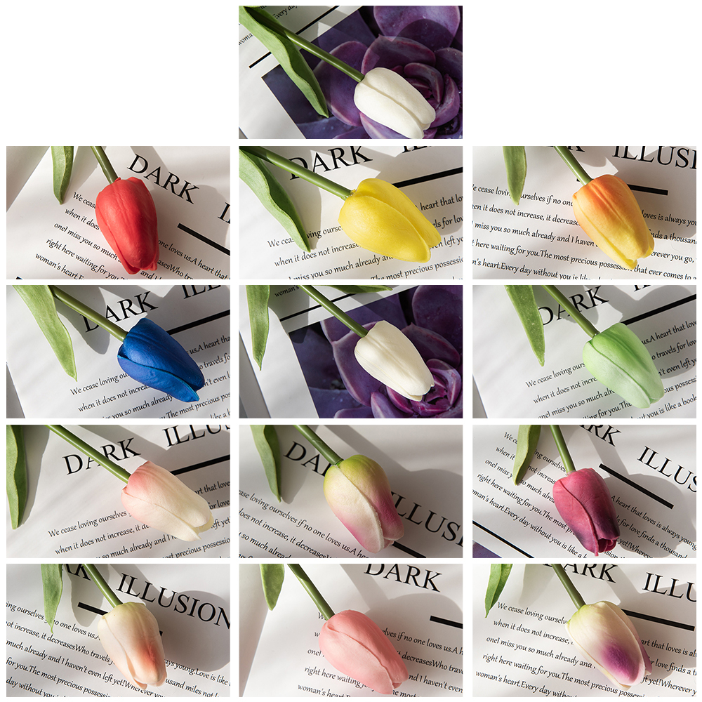 MW01502 Real Touch Tulips PU Artificial Flowers Floral Faux For Arrangement Wedding Party Easter Spring Home Dining Room Office
