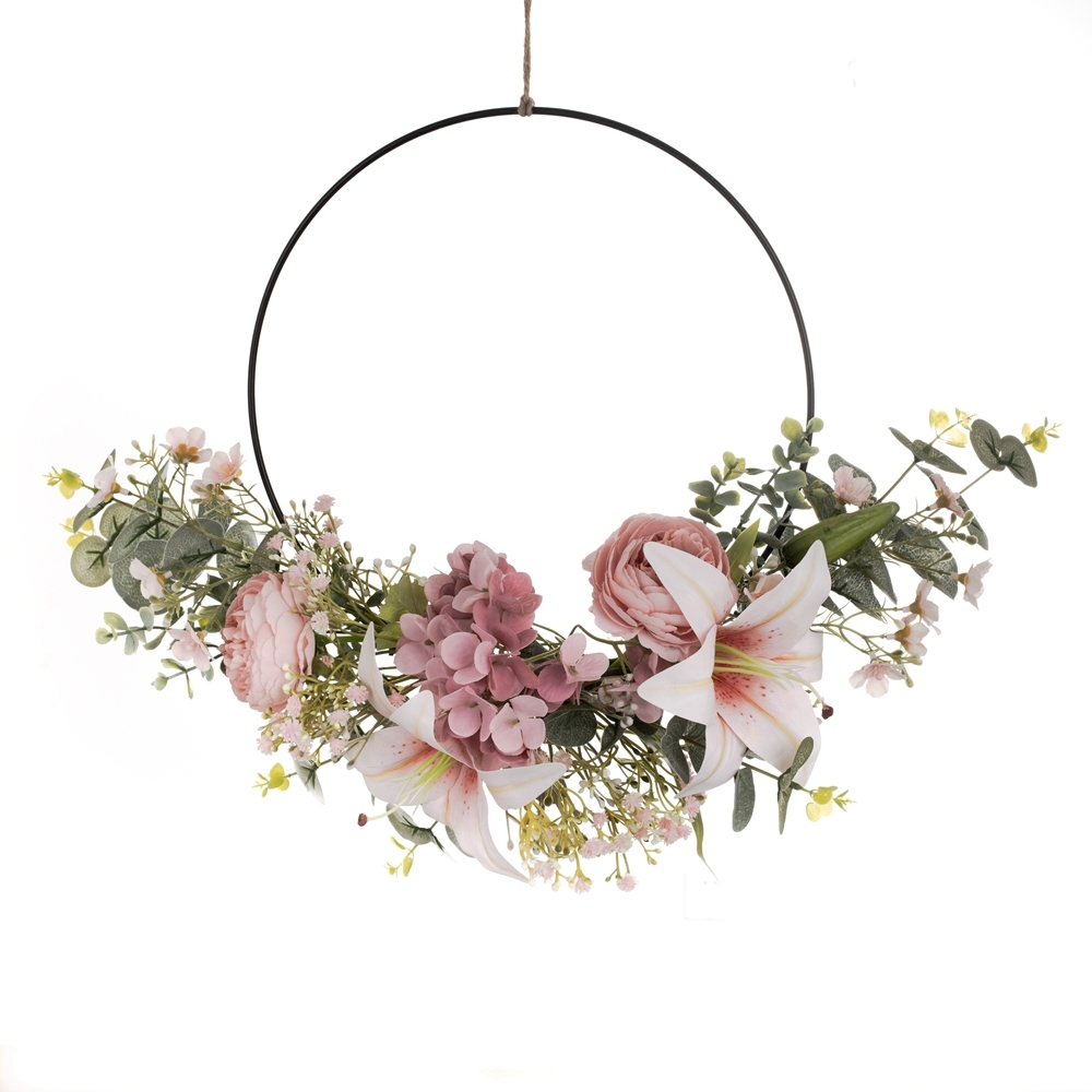 CF01089 Artificial Lily Tea Rose Wreath New Design Flower Wall Backdrop