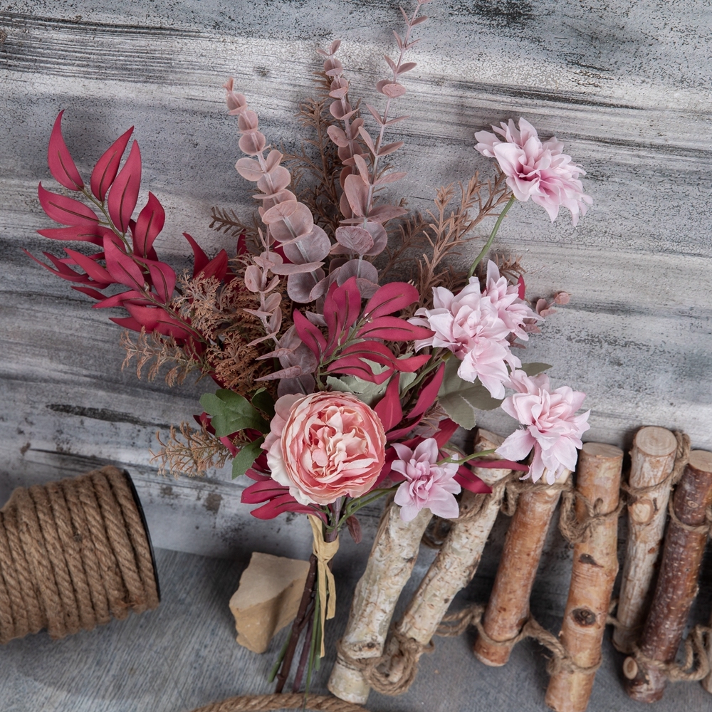 CF01279 New Style Factory Direct Sale Artificial Silk Peony Dahlia Bamboo Leaves Plastic Eucalyptus For Party Weeding Decoration