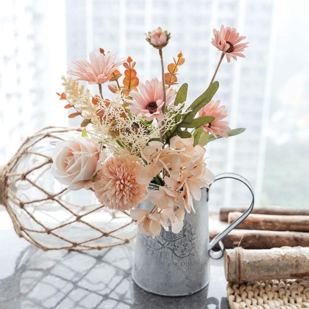 CF01306 Artificial Flowers Pink Bouquet Hydrangea Artificial Flowers Chrysanthemum Silk Flowers Artificial Coffee Table Decor