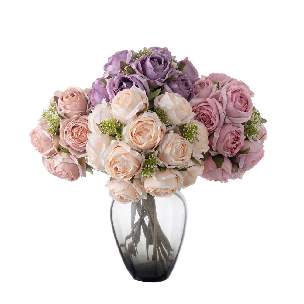 CL04001 Artificial Silk Rose Flower Bouquet 12 heads Lifelike Rose for Wedding Home Party Decoration Event Gift