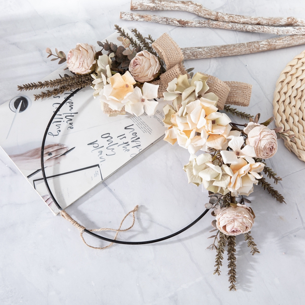 CF01234 High Quality Artificial Flower Champagne Rose Hydrangea Half Garland Wall Hanging for Home Party Wedding Wall Decor