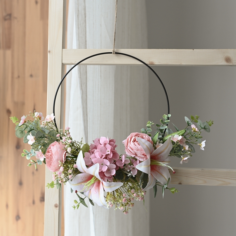CF01089 Artificial Lily Tea Rose Wreath New Design Flower Wall Backdrop