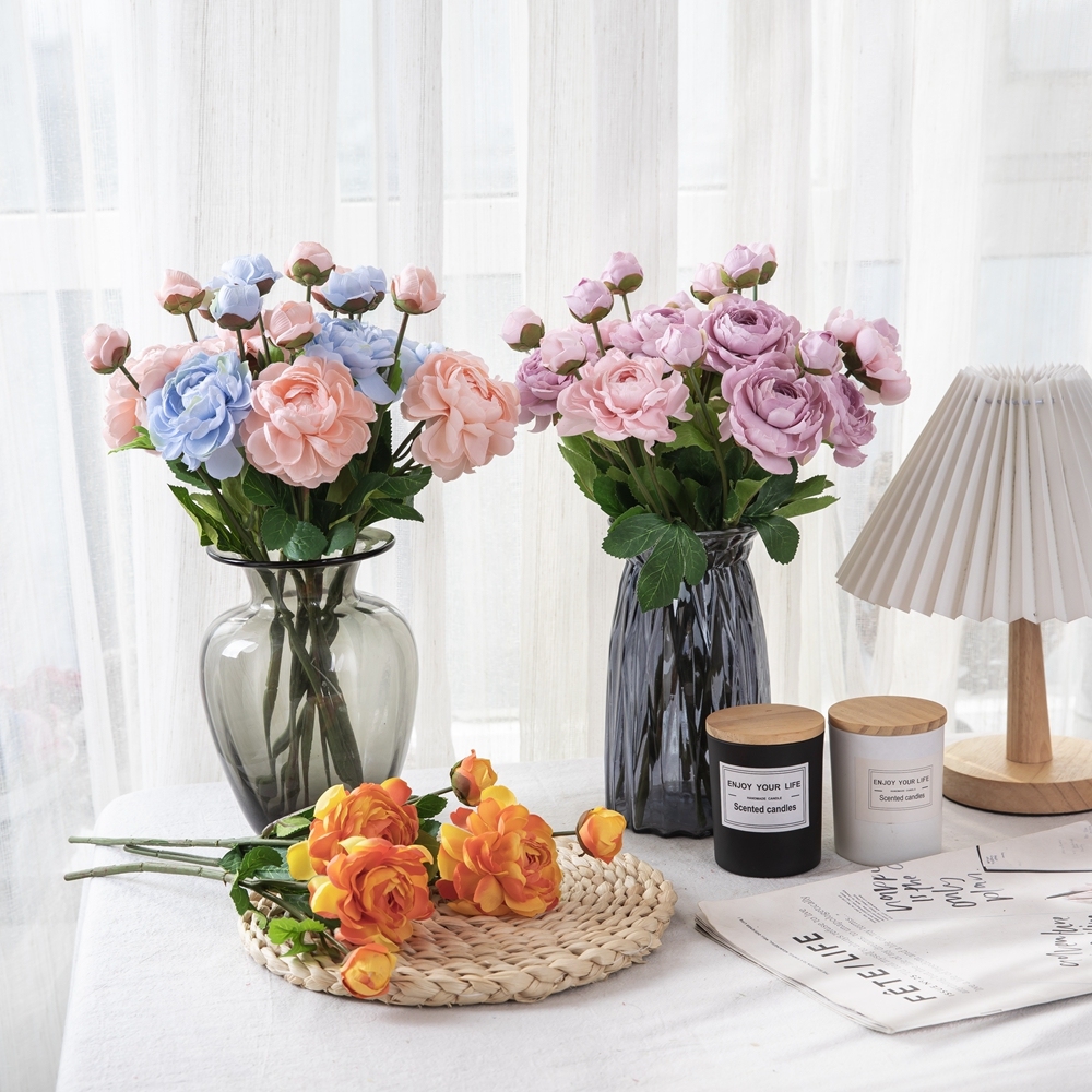 DY1-1881A Factory Direct Sale Artificial Flower Ranunculus Silk Flower Stem For Flower Wall Backdr