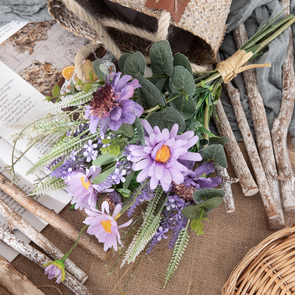 CF01136 New Design Artificial Fabric Purple Pinwheel Orchid Chrysanthemum Bouquet for Wedding Valentine's Day Home Dec