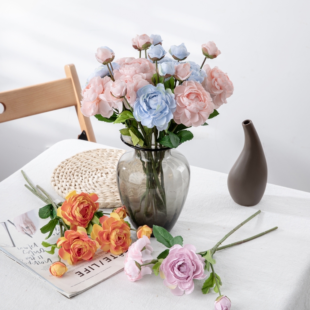 DY1-1881A Factory Direct Sale Artificial Flower Ranunculus Silk Flower Stem For Flower Wall Backdr