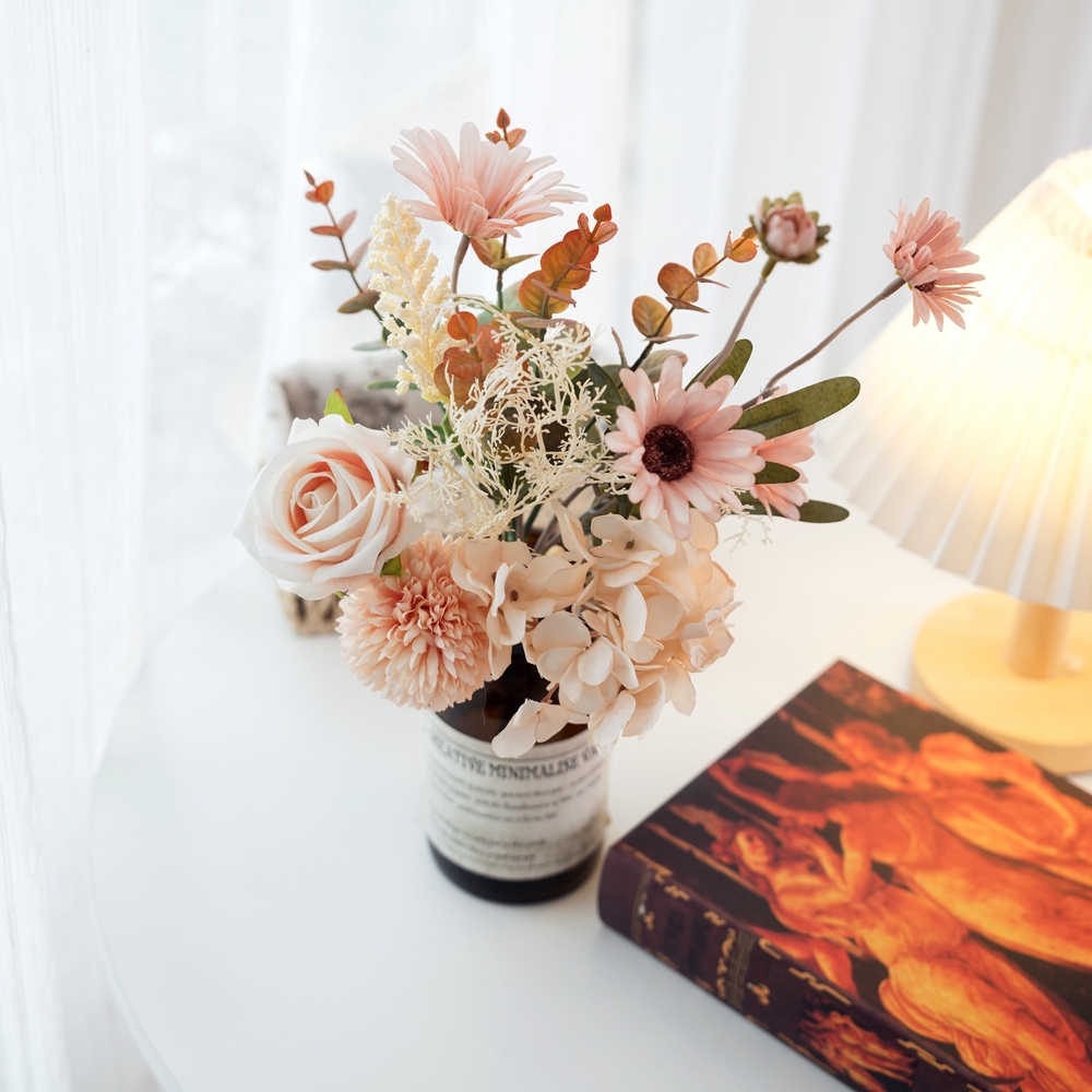 CF01306 Artificial Flowers Pink Bouquet Hydrangea Artificial Flowers Chrysanthemum Silk Flowers Artificial Coffee Table Decor
