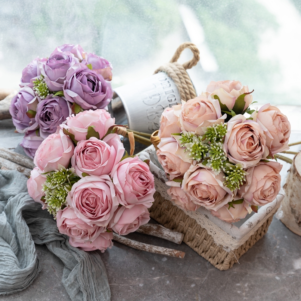 CL04001 Artificial Silk Rose Flower Bouquet 12 heads Lifelike Rose for Wedding Home Party Decoration Event Gift