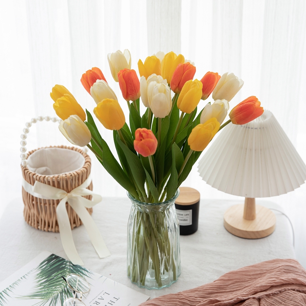 MW59901 Wholesale Plastic Real Touch Premium Tulip Flowers Artificial Decoration Manufacturers Silica Gel Tulip