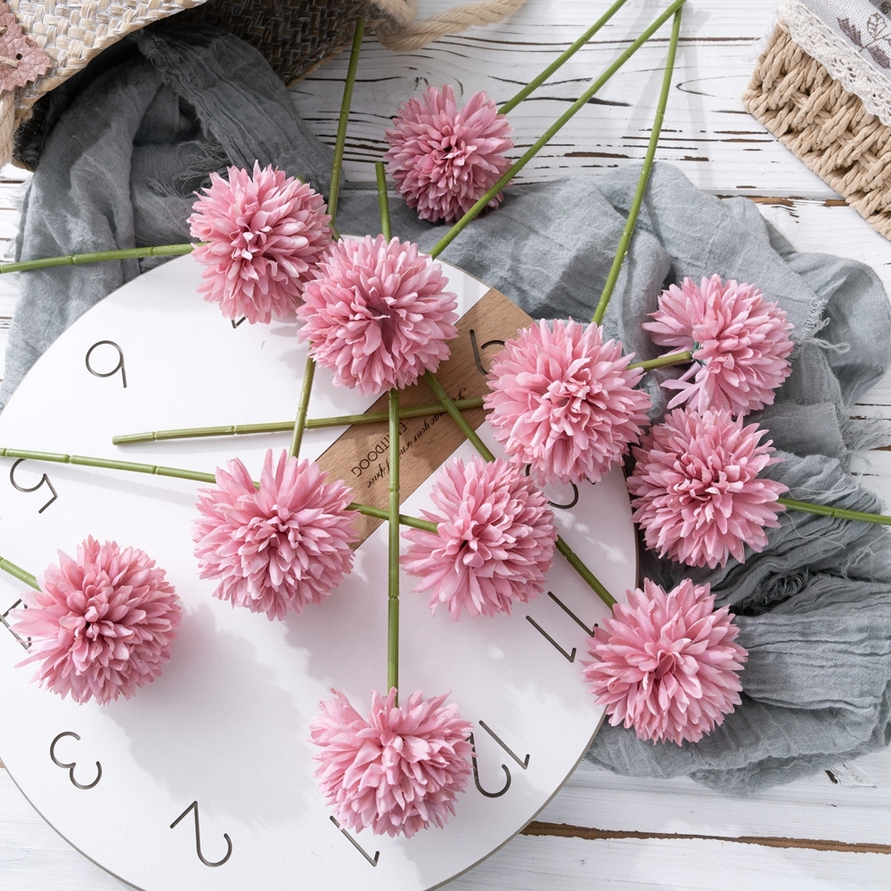 MW83116-1 Dark Pink Silk Artificial Dandelion Chrysanthemum Ball Hydrangea for Home Garden Party Wedding Decoration