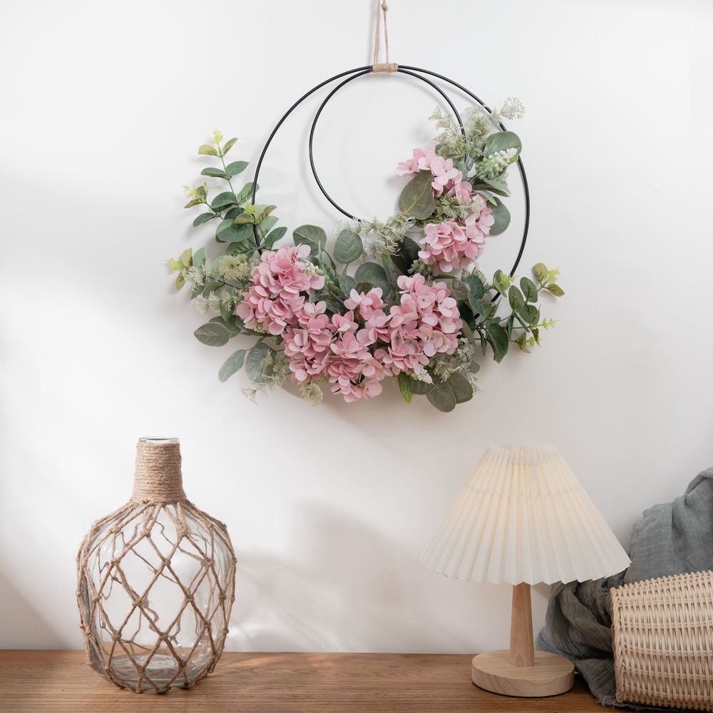 CF01034 Hot Sale Artificial Hydrangea Eucalyptus Double Wreath For Silk Flowers