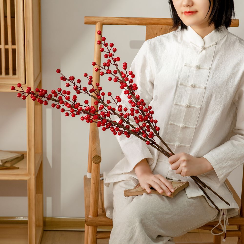 MW65508 Factory Direct Sale Artificial Fruit Six Fork Red Fruit Foam Fruit For Flower Wall Backdrop