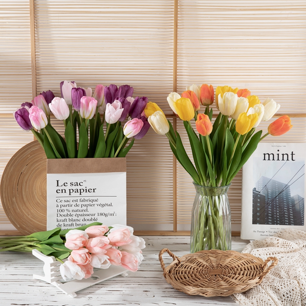 MW59901 Wholesale Plastic Real Touch Premium Tulip Flowers Artificial Decoration Manufacturers Silica Gel Tulip