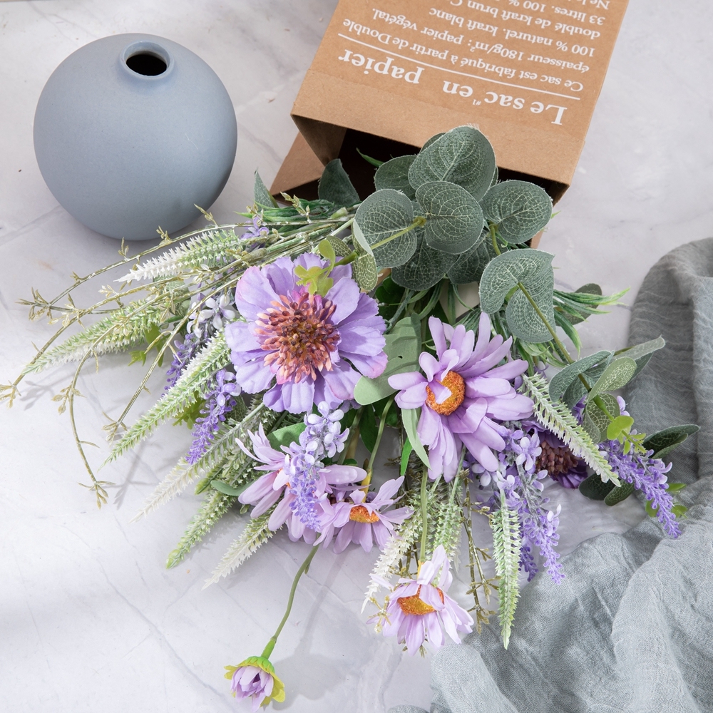 CF01136 New Design Artificial Fabric Purple Pinwheel Orchid Chrysanthemum Bouquet for Wedding Valentine's Day Home Dec