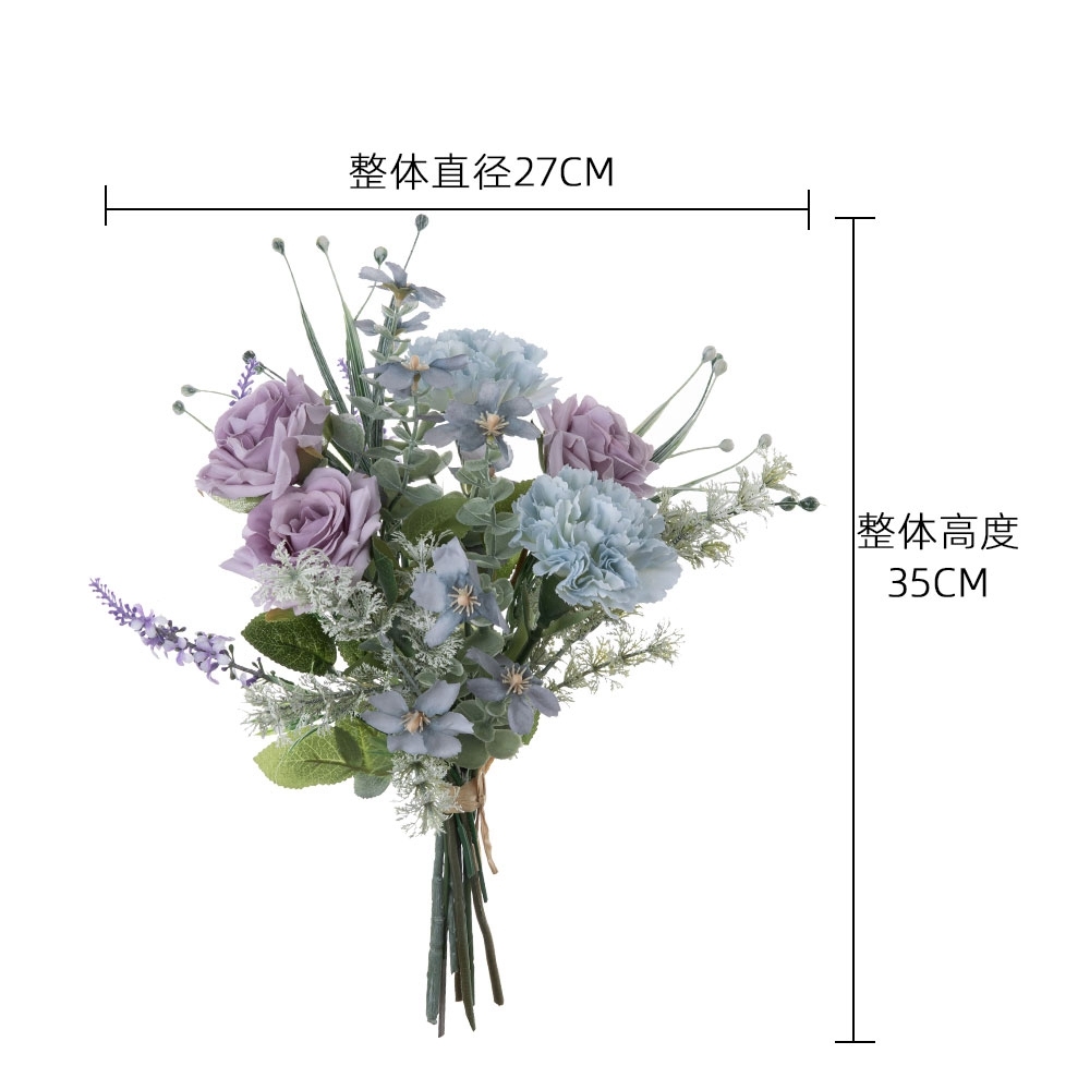CF01289 Artificial Flowers Silk Purple Rose Blue Carnation Orchid Lavender Bouquet for Wedding Centerpieces Home Party Decor
