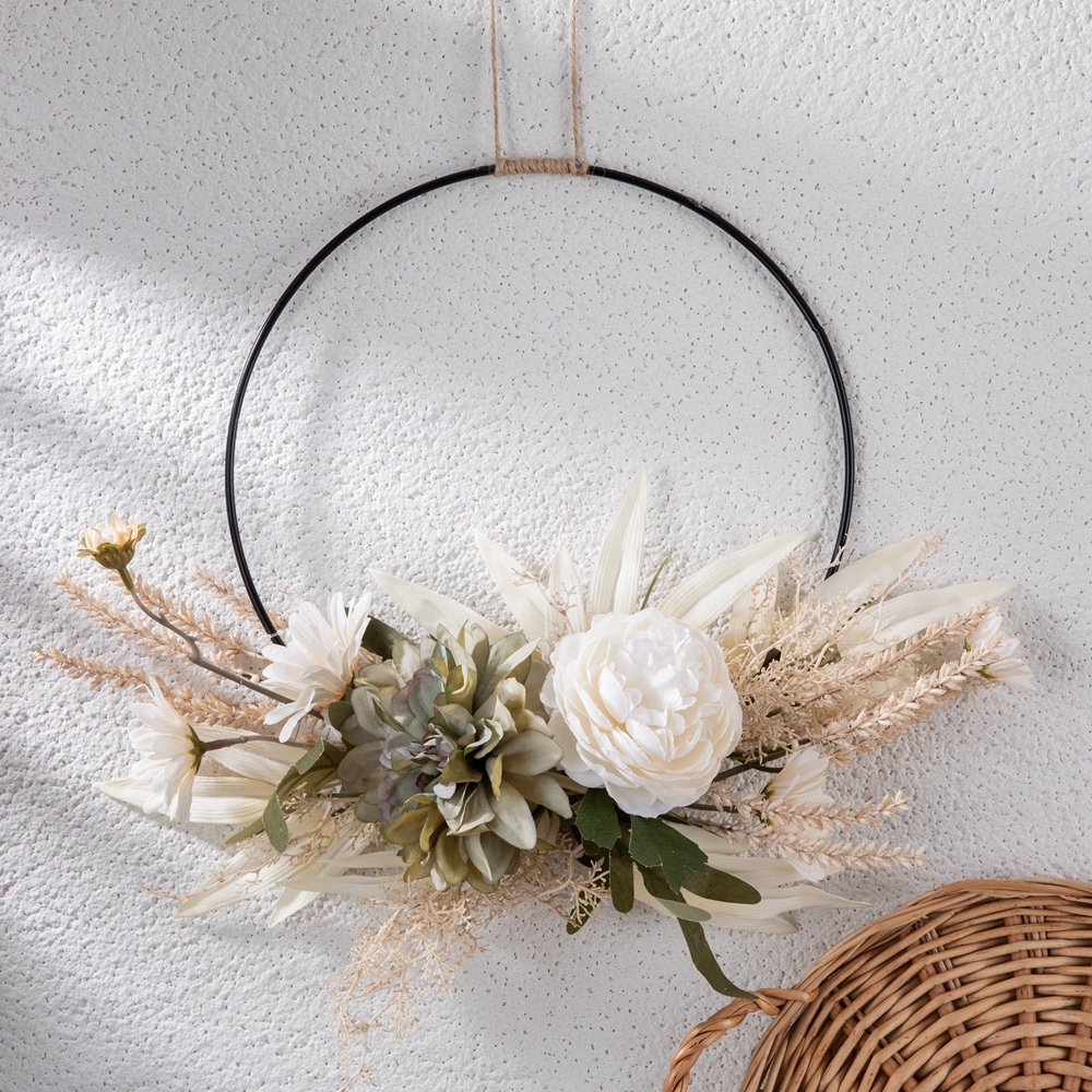 CF01205 New Design Artificial Dahlia Camellia Chrysanthemum Half Wreath for Flower Wall Backdrop