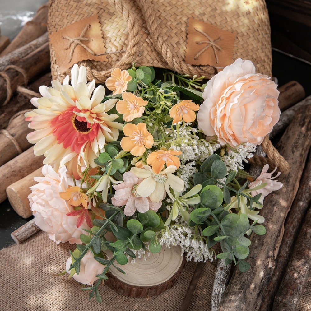 CF01183 Artificial Champagne Rose Chrysanthemum Bouquet New Design Decorative Flowers and Plants