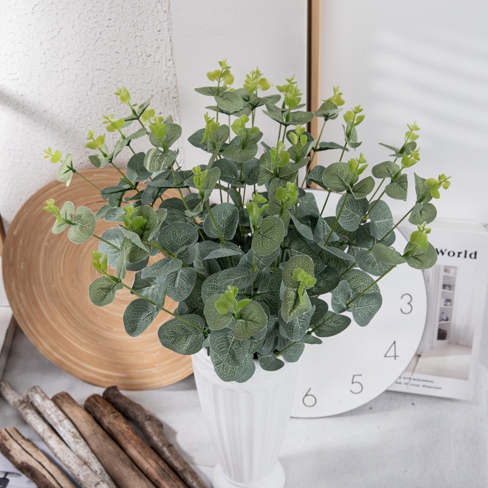 MW16301 Hot Selling Artificial Flower Plant Faux Eucalyptus Leaves Artificial Flower Silk Silver Dollar Eucalyptus Leaf For Gift