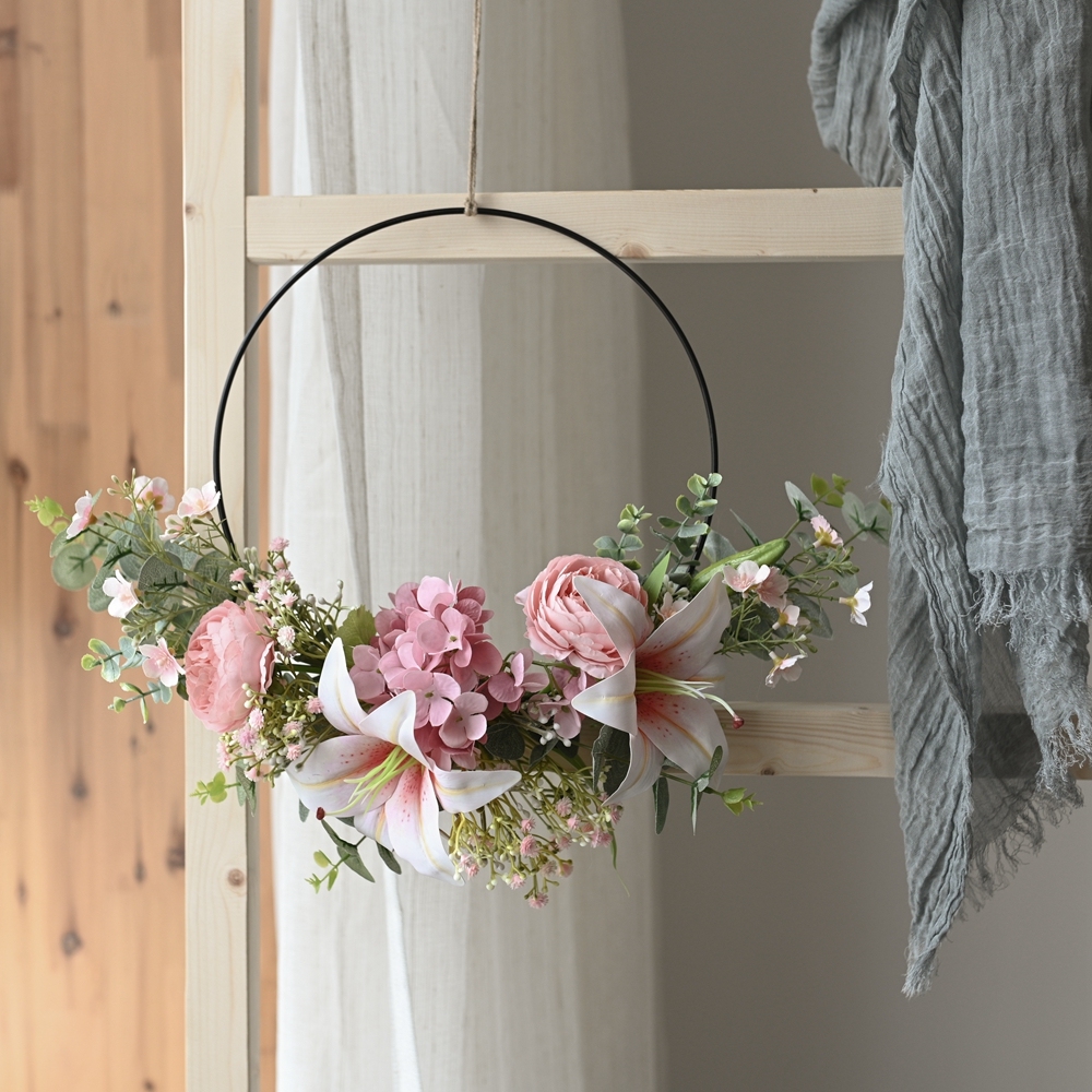 CF01089 Artificial Lily Tea Rose Wreath New Design Flower Wall Backdrop