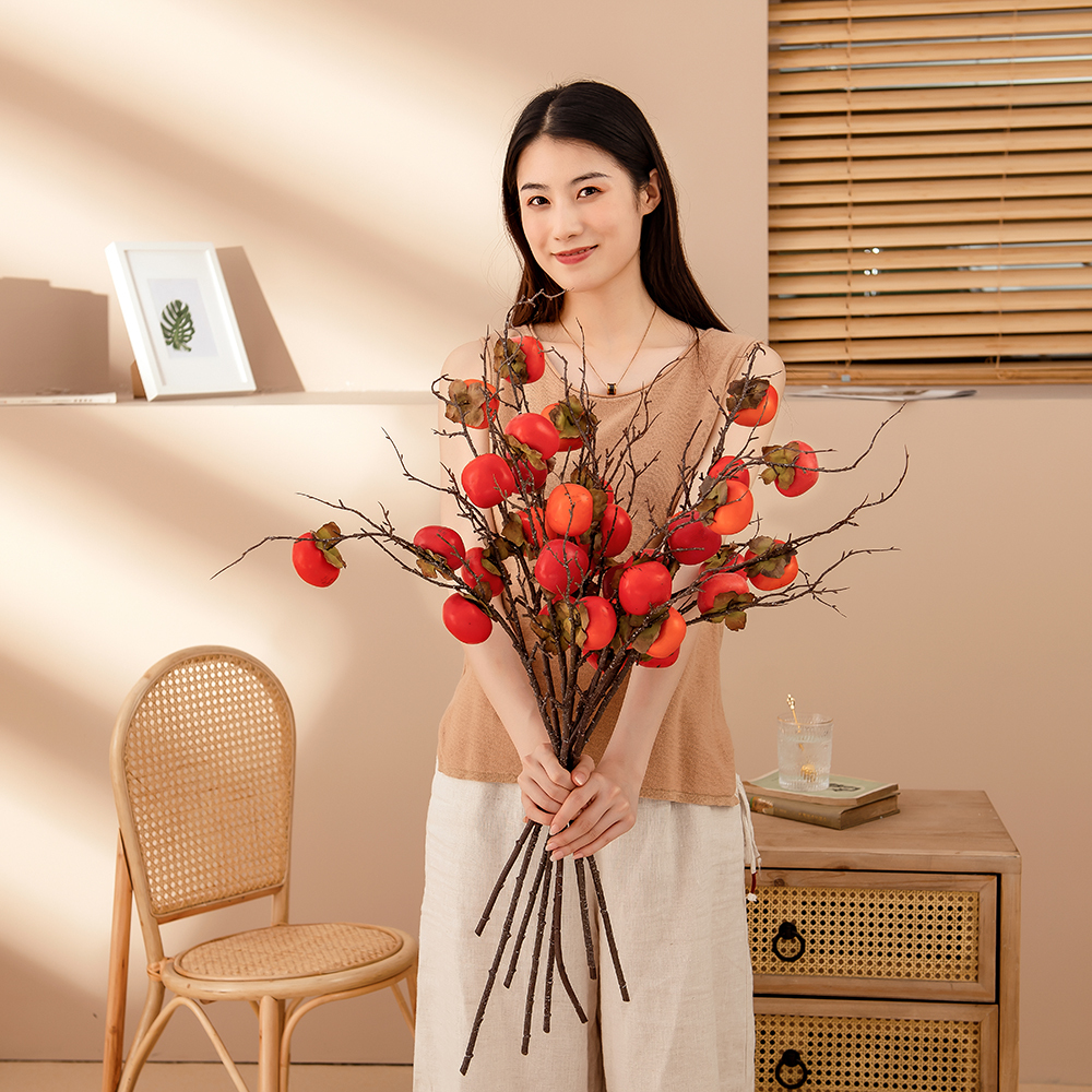 MW10890 Popular artificial flower berry Artificial Fruit Single Stem Foam Persimmon For Decorative Flower