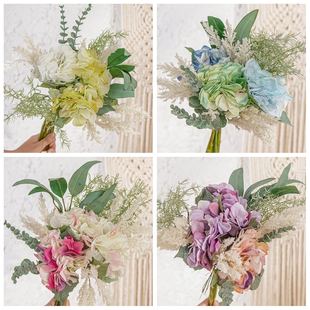 MW99554 Wholesale Artificial Flower Bouquet Hydrangea Eucalyptus Astible Bouquet For Christmas Picks