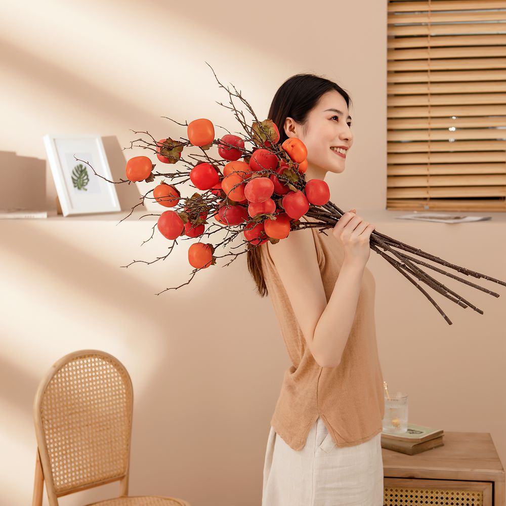 MW10890 Popular artificial flower berry Artificial Fruit Single Stem Foam Persimmon For Decorative Flower