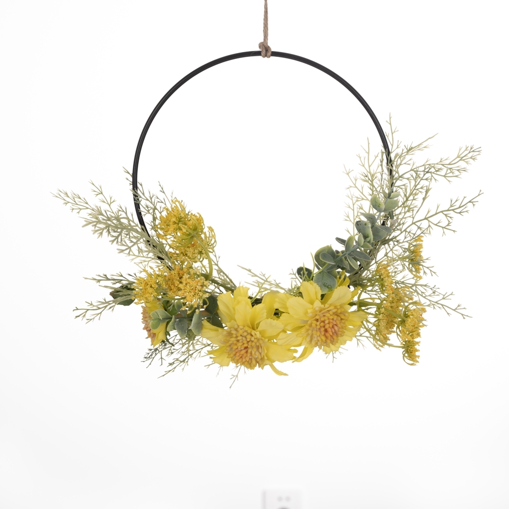 CF01080 Artificial Yellow Pinwheel Orchid Wreath New Design Flower Wall Backdrop
