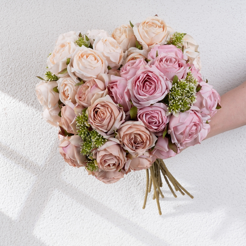 CL04001 Artificial Silk Rose Flower Bouquet 12 heads Lifelike Rose for Wedding Home Party Decoration Event Gift