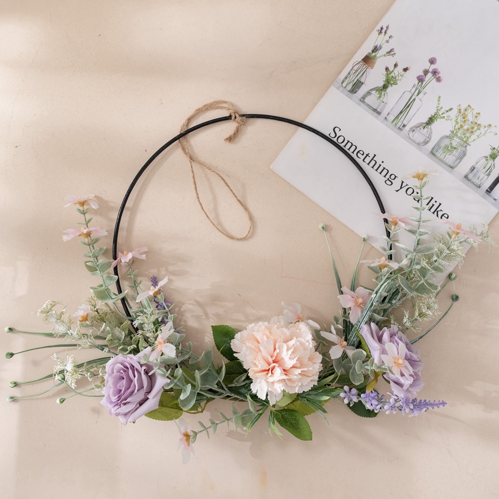 CF01297 Artificial Flower Wreath Carnation Orchid Half Garland Front Door Wall Window and Farmhouse Decor