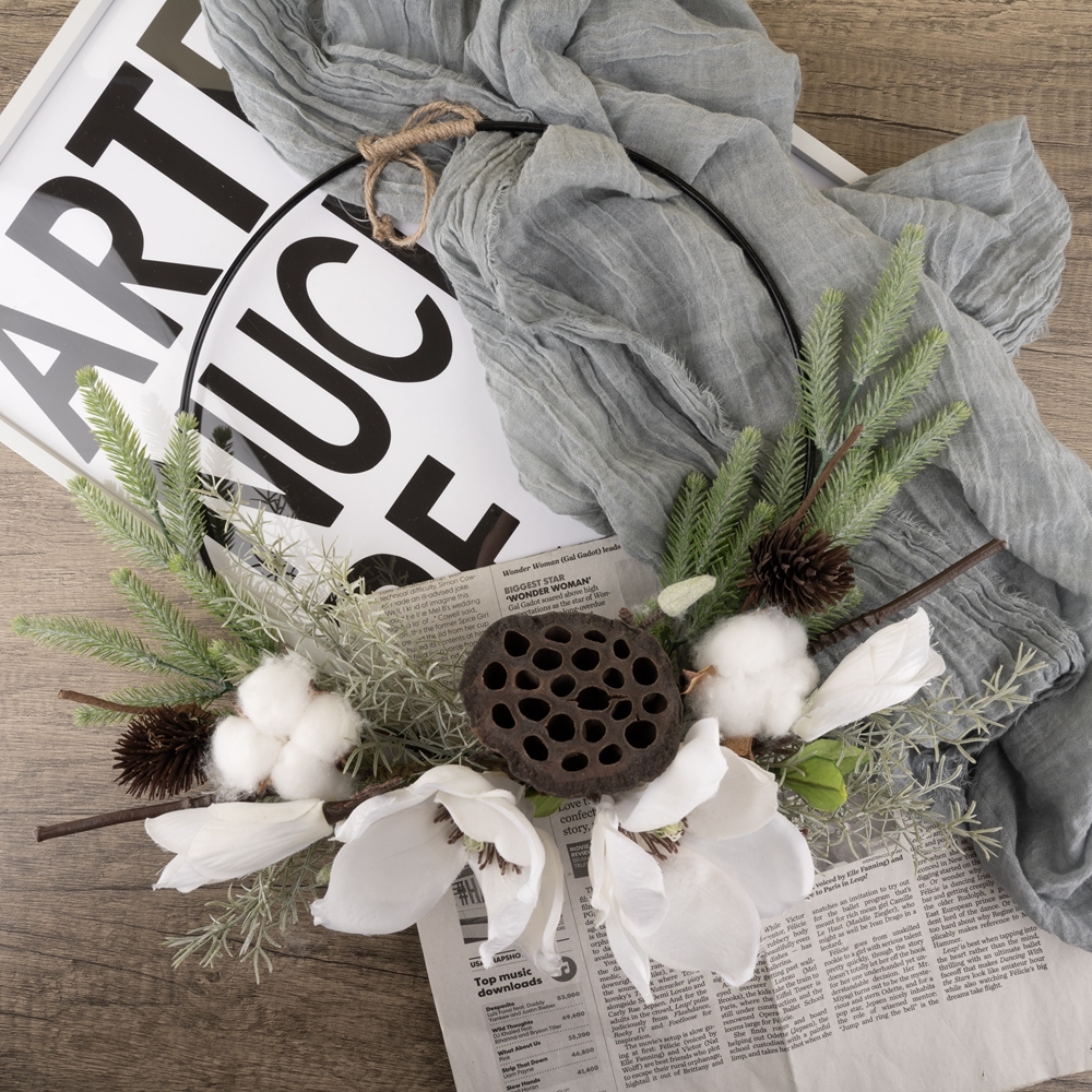 CF01044 Popular Artificial Flower wreath Magnolia pine needle lotus seedpod cotton For Wedding Decoration