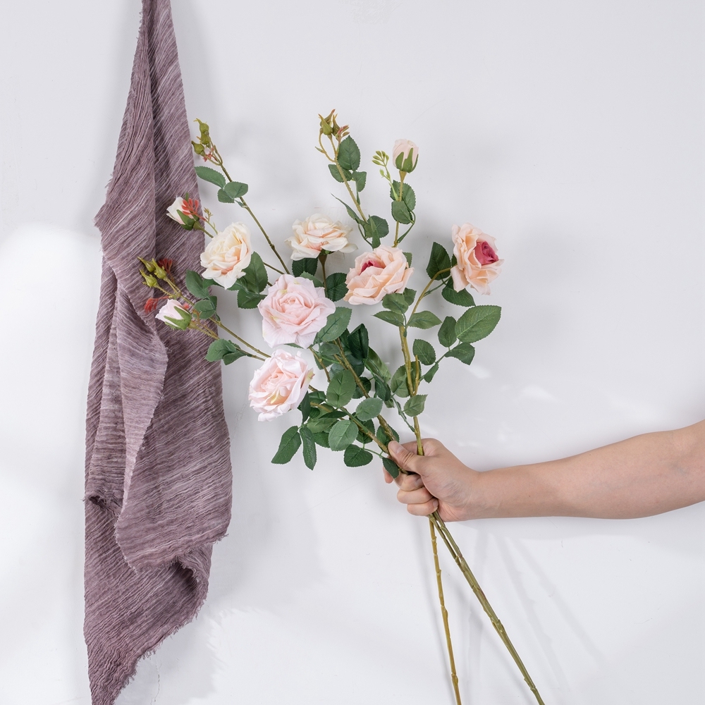 MW19950 New Design Artificial Flower Fabric 3 Branches big Rose For Wedding Supplies
