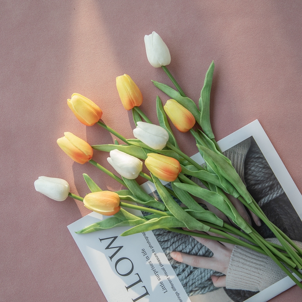 MW01502 Real Touch Tulips PU Artificial Flowers Floral Faux For Arrangement Wedding Party Easter Spring Home Dining Room Office