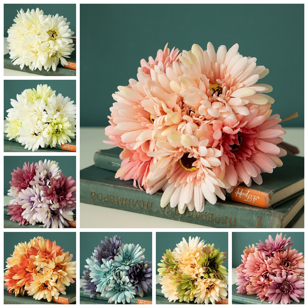 GF16183A Hot Sale Artificial Flower Bouquet Fabric Gerbera Bundle For Flower Wall Backdrop