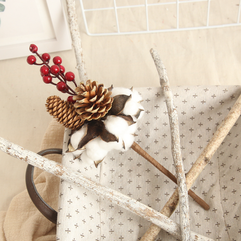 MW61199 Cheap New Arrival Low MOQ Artificial Flower Christmas Cotton Pine Cone Berry Mini Bunch Home Event Holiday Party Decor
