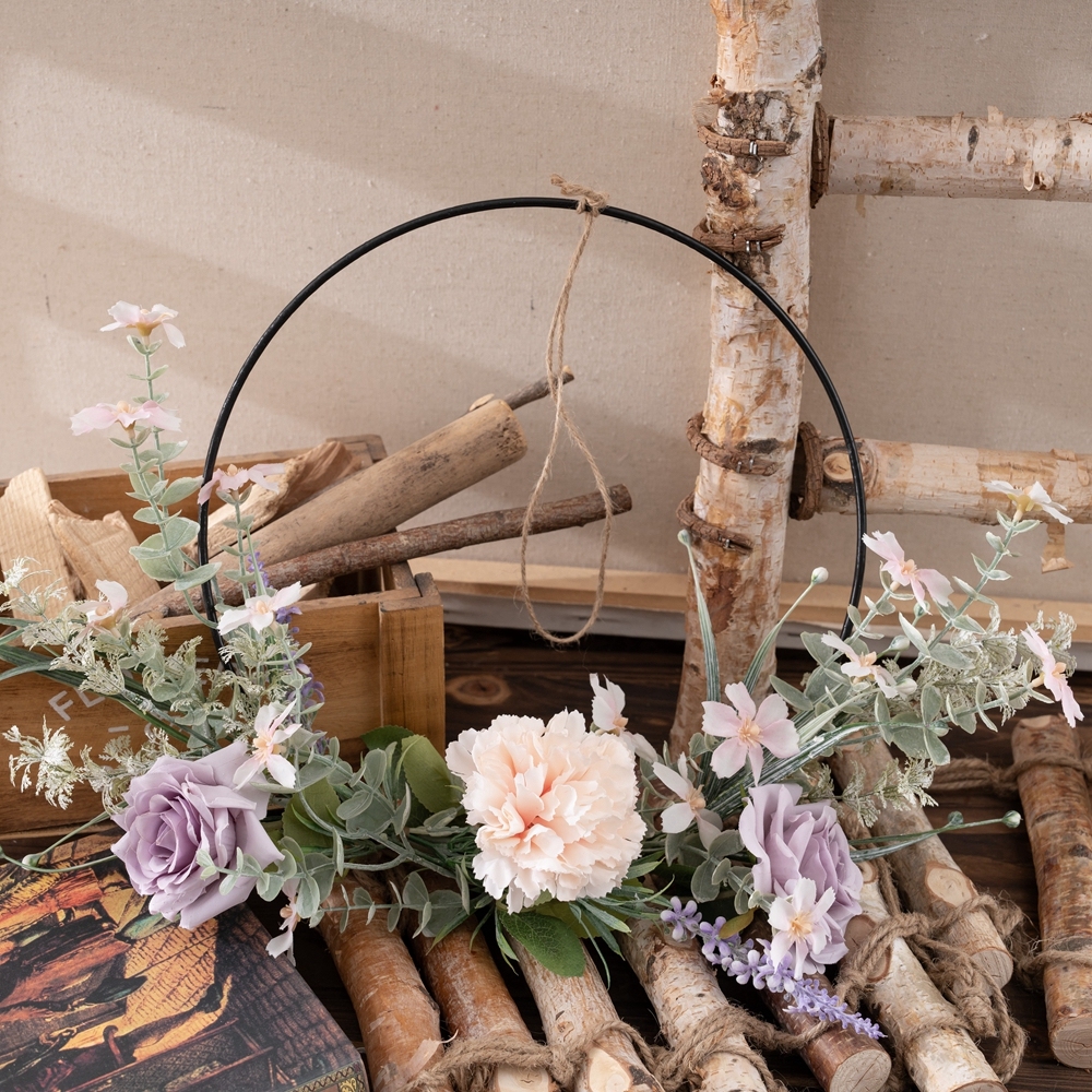 CF01297 Artificial Flower Wreath Carnation Orchid Half Garland Front Door Wall Window and Farmhouse Decor