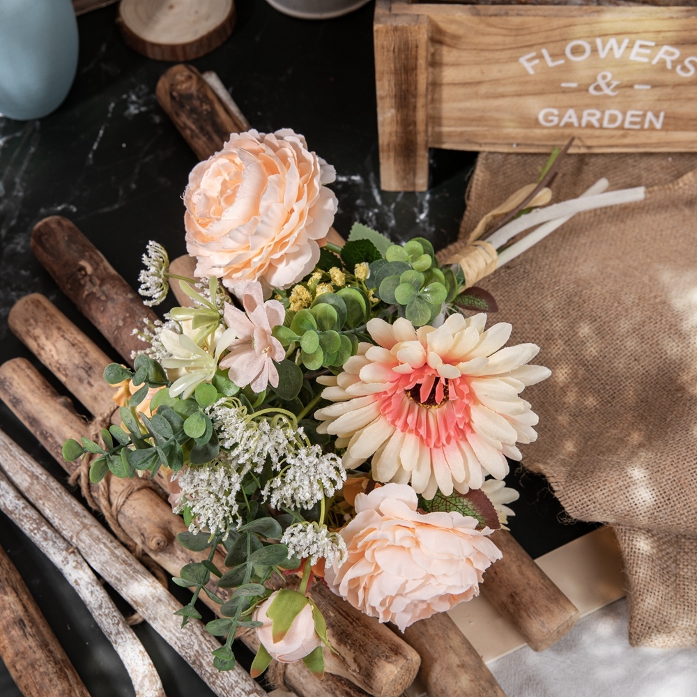 CF01183 Artificial Champagne Rose Chrysanthemum Bouquet New Design Decorative Flowers and Plants