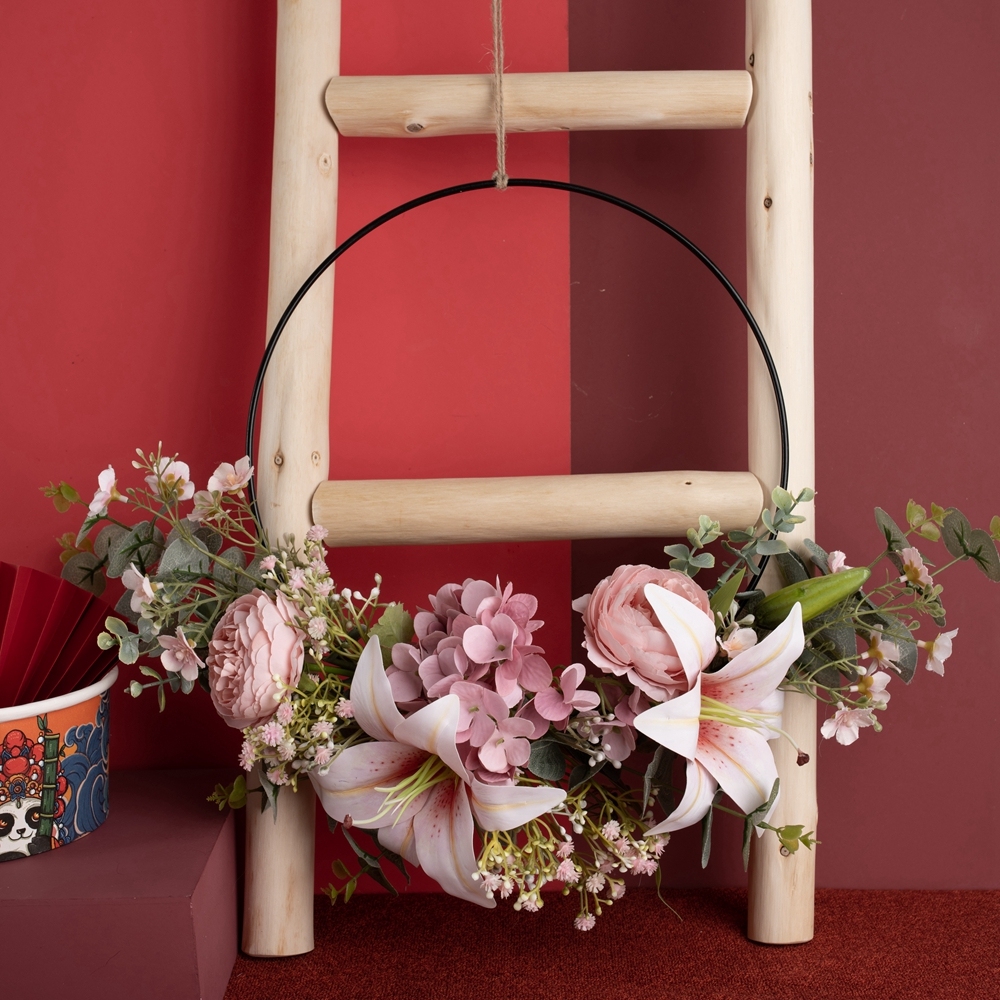 CF01089 Artificial Lily Tea Rose Wreath New Design Flower Wall Backdrop