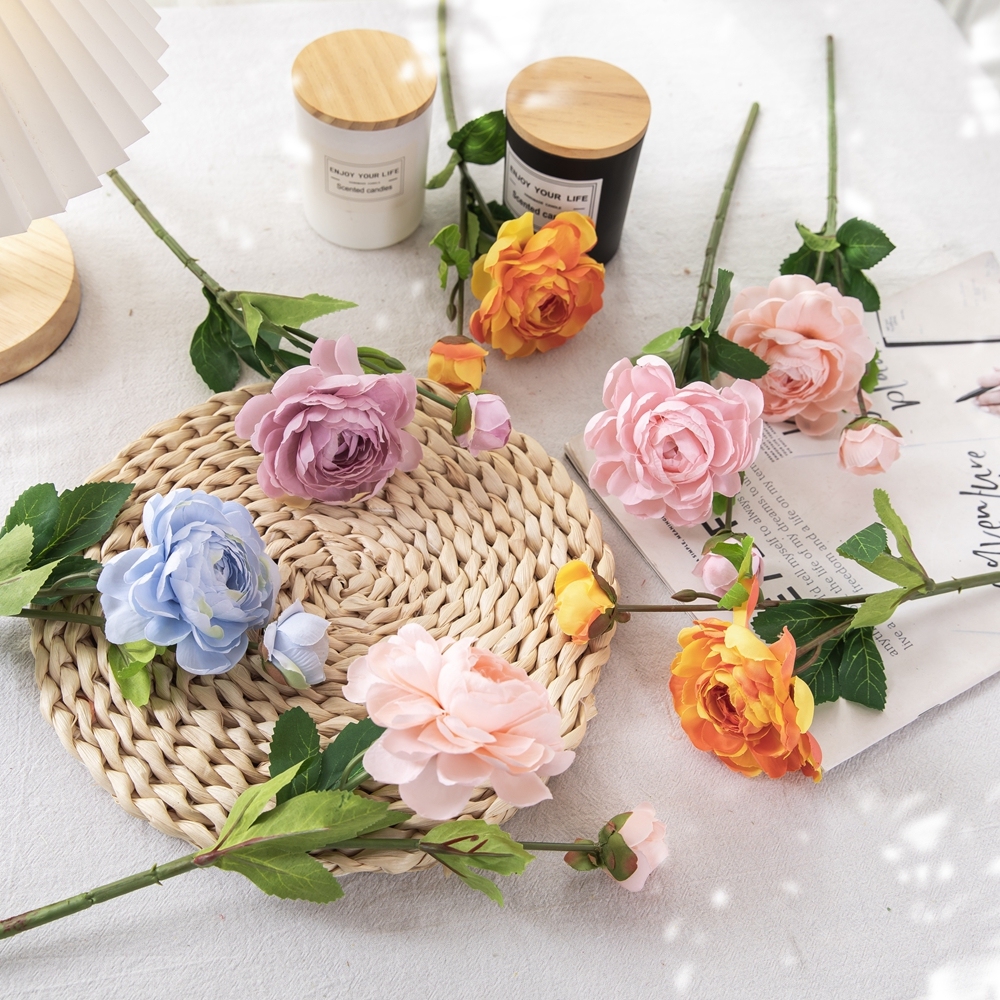 DY1-1881A Factory Direct Sale Artificial Flower Ranunculus Silk Flower Stem For Flower Wall Backdr