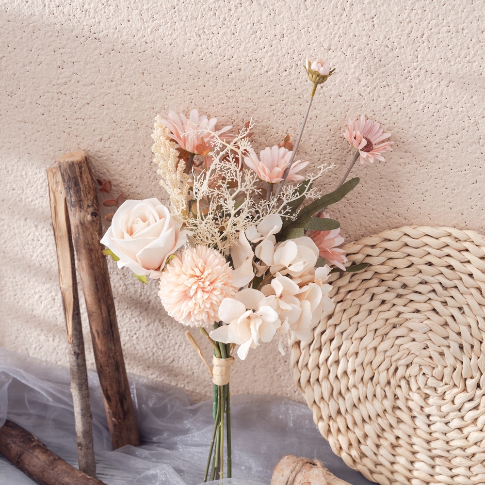 CF01306 Artificial Flowers Pink Bouquet Hydrangea Artificial Flowers Chrysanthemum Silk Flowers Artificial Coffee Table Decor