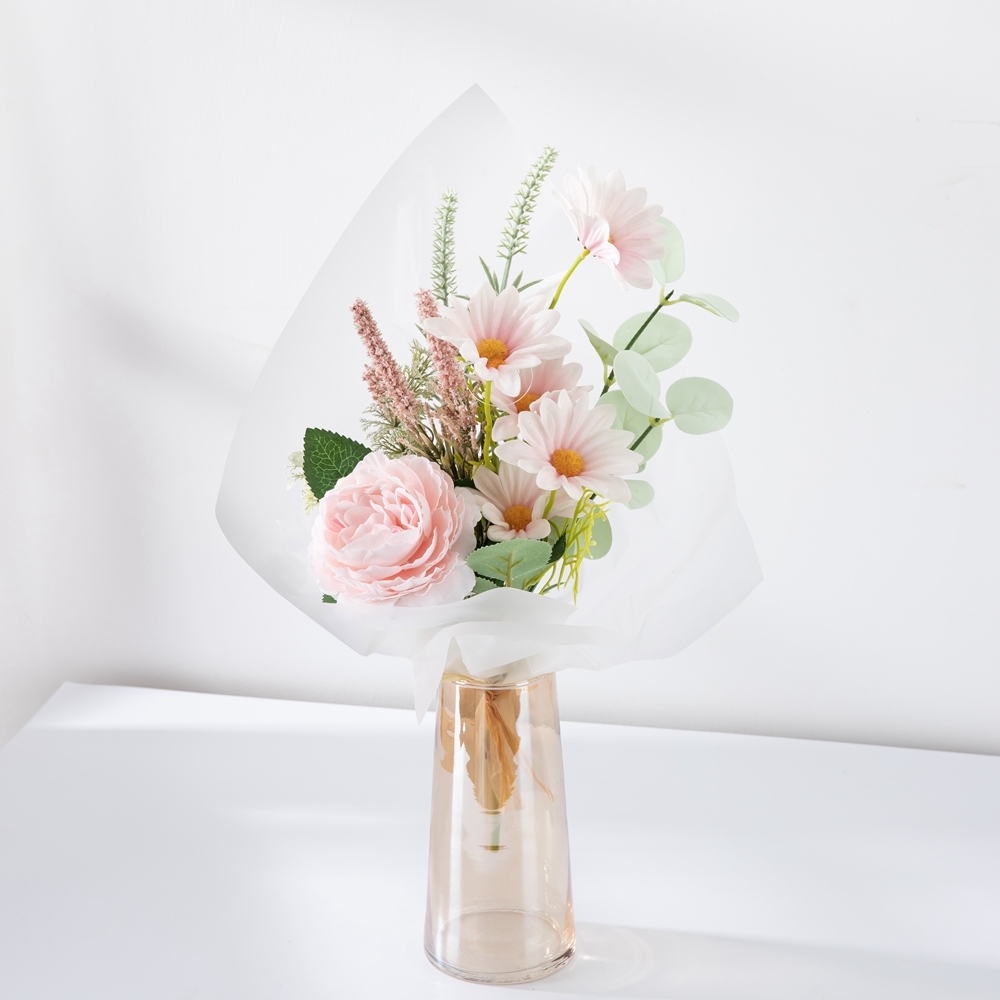 CF01228 New Design Artificial Flower Bouquet Fabric White Pink Sunflower Rose Handle for Home Party Wedding Decoration