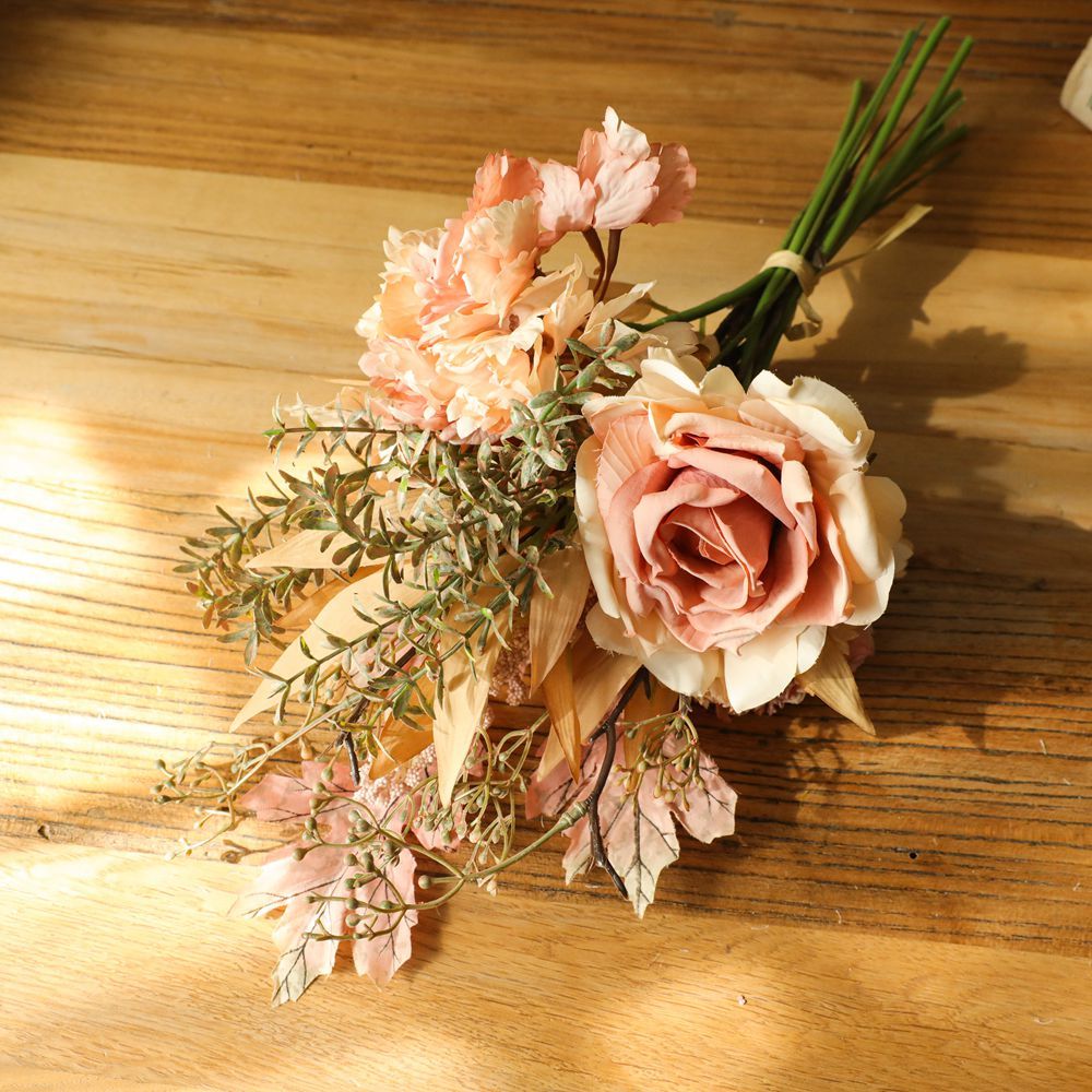 YC1058 Popular Handmade Exquisite Silk Rose Eucylaptus Leaves Flower Bouquets For Flower Wall Backdrop